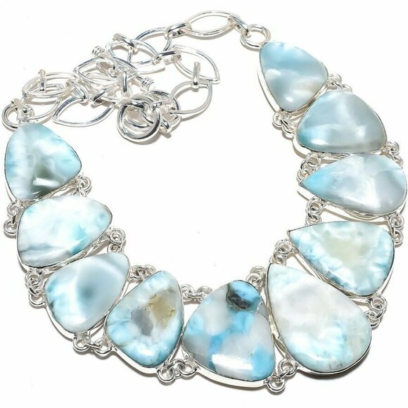 NEW - Caribbean Larimar Handmade Sterling Adjustable Necklace - Picture 1 of 5